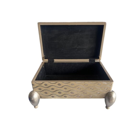 ART DECO Silver & Taupe WAVE Box With Patterned Design & Ball Feet Home Decor - Picture 3 of 9